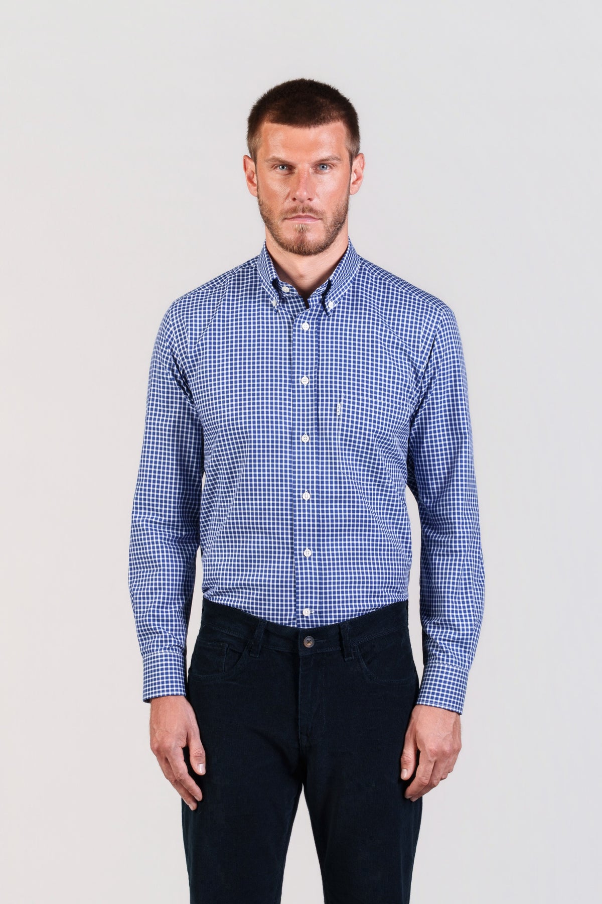 Dark Blue & White Check Shirt
