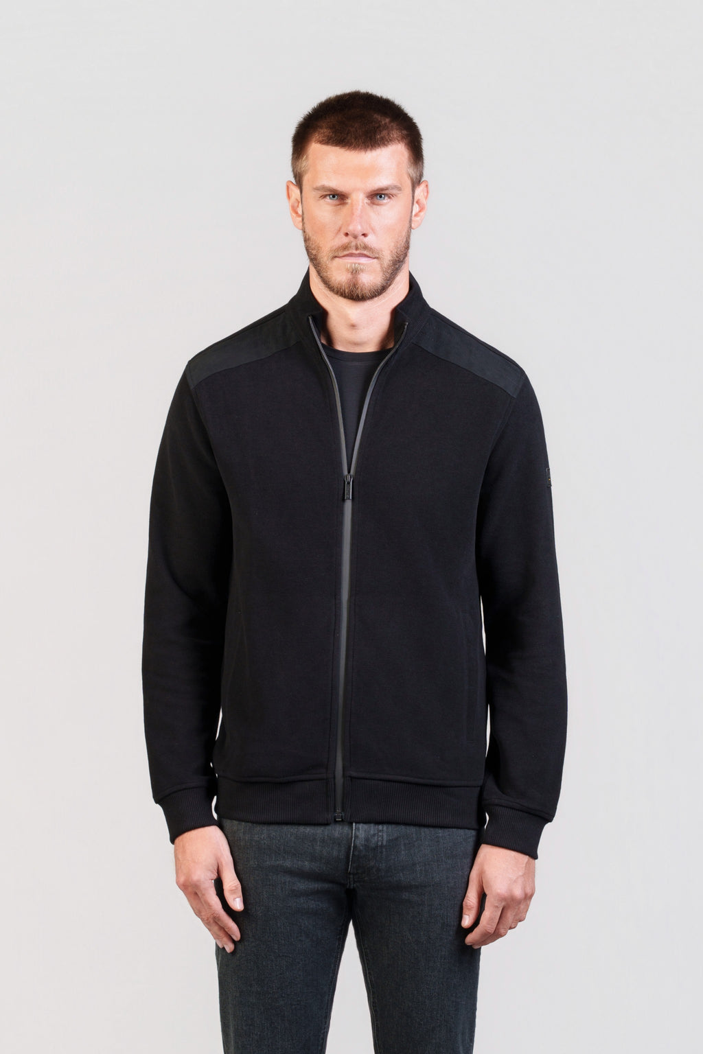 Black Shoulder-Panel Zip Cardigan