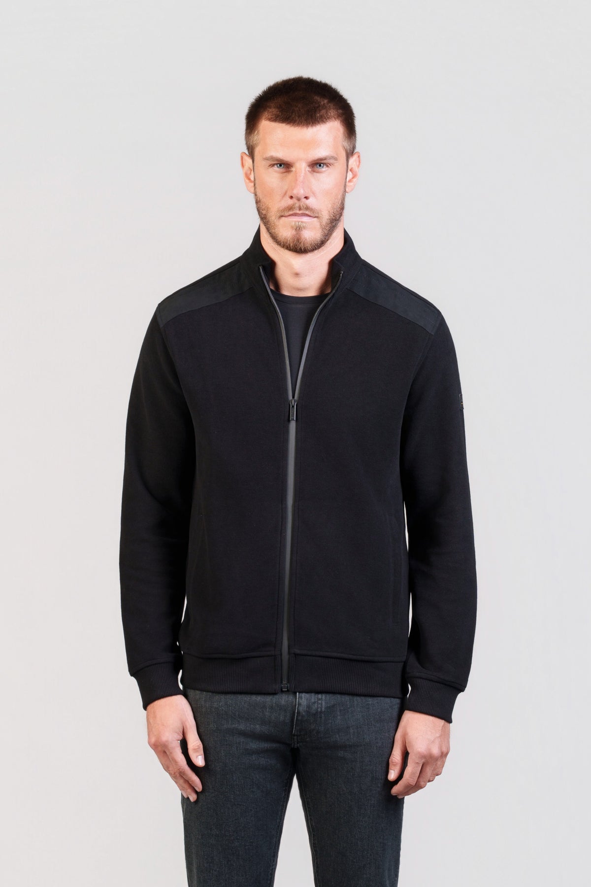 Black Shoulder-Panel Zip Cardigan