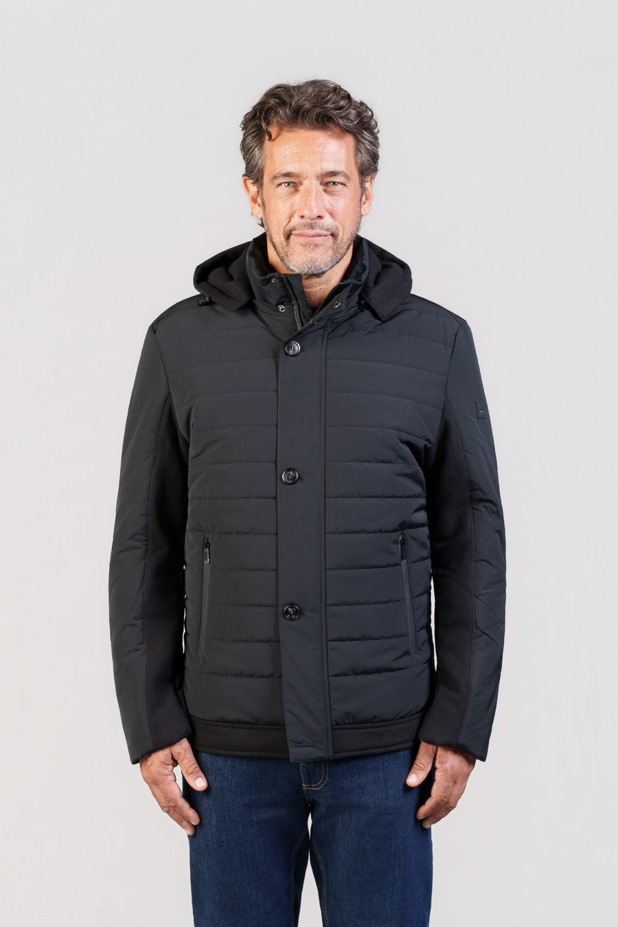 Black Button-Front Hooded Parka
