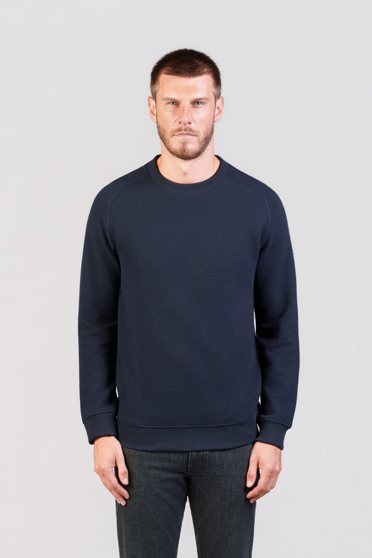 Navy Waffle-Knit Sweatshirt
