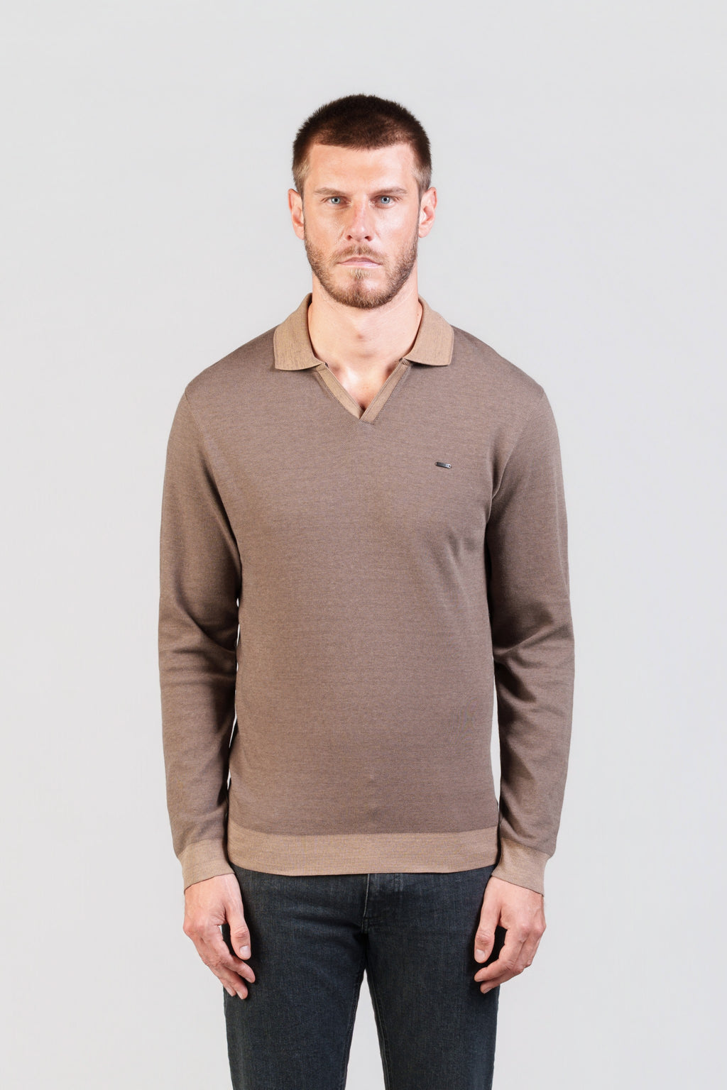 Beige Open-Neck Polo