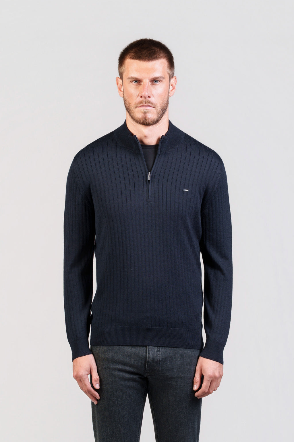 Navy Ribbed Half-Zip Jumper