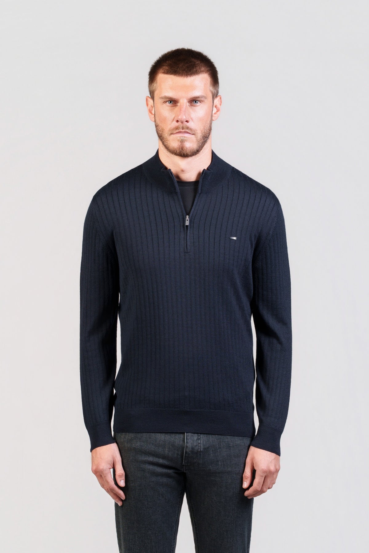Navy Ribbed Half-Zip Jumper