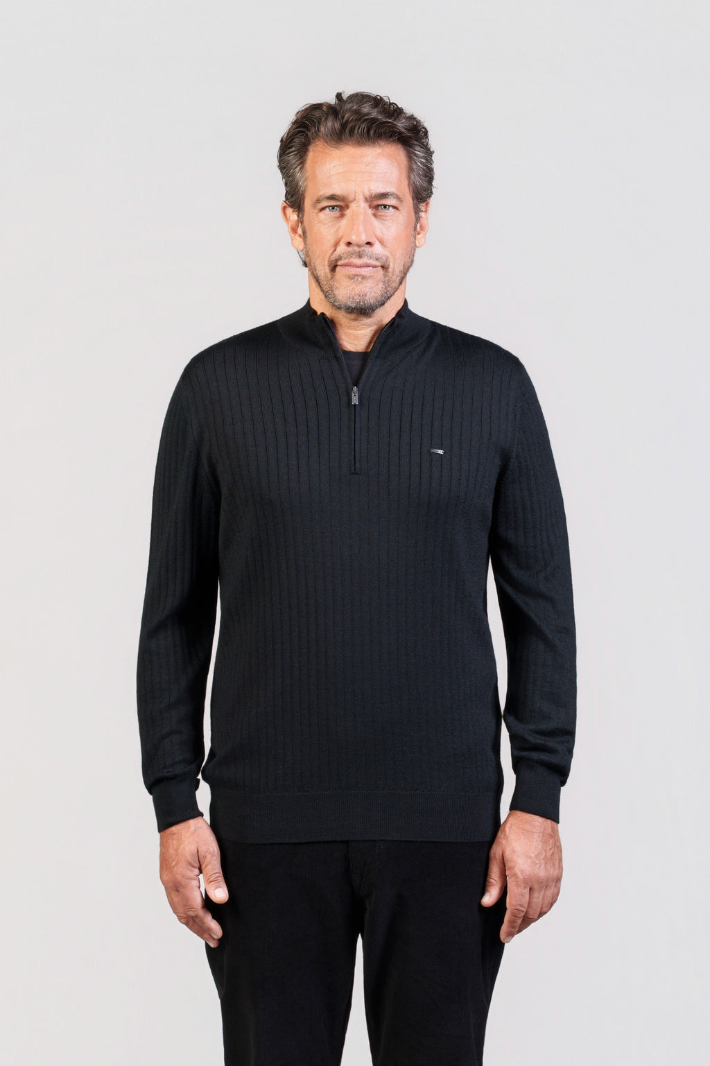 Black Ribbed Half-Zip Jumper