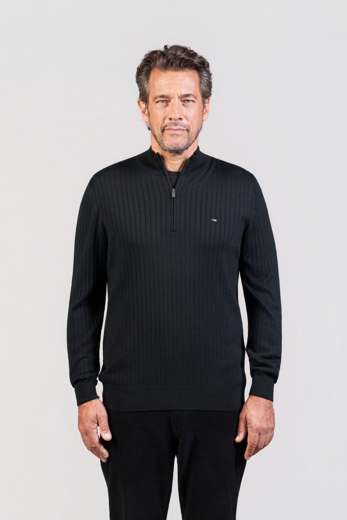 Black Ribbed Half-Zip Jumper