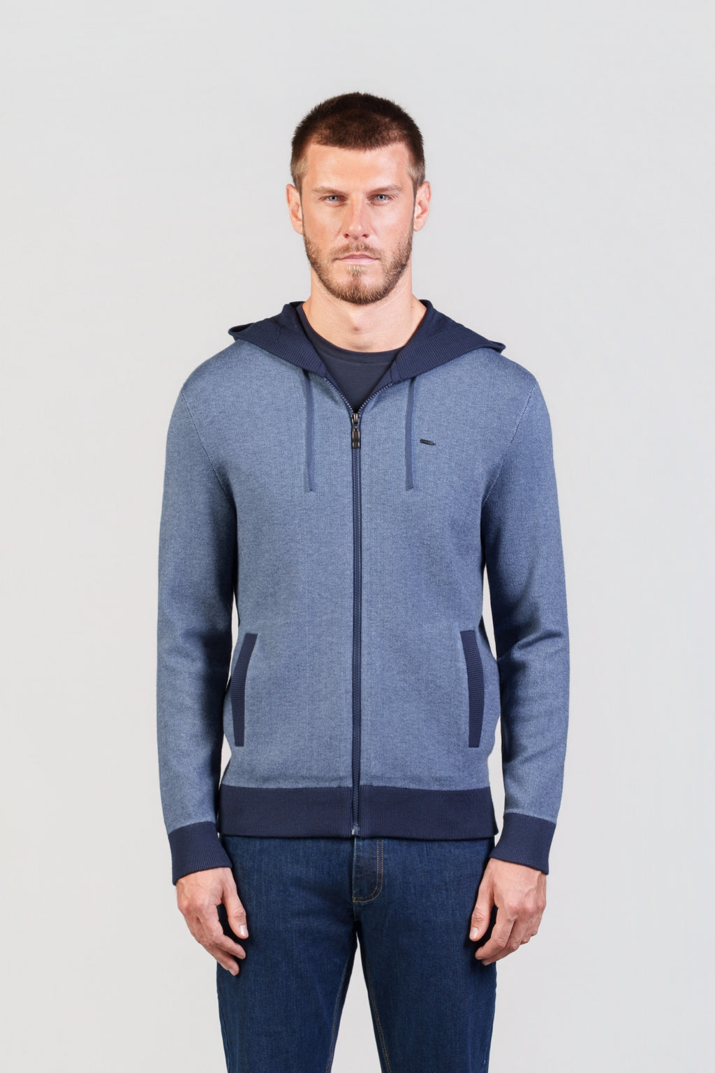 Navy & Indigo Zip Knit Hoodie