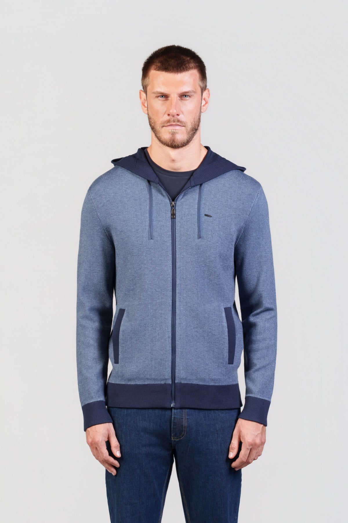 Navy & Indigo Zip Knit Hoodie