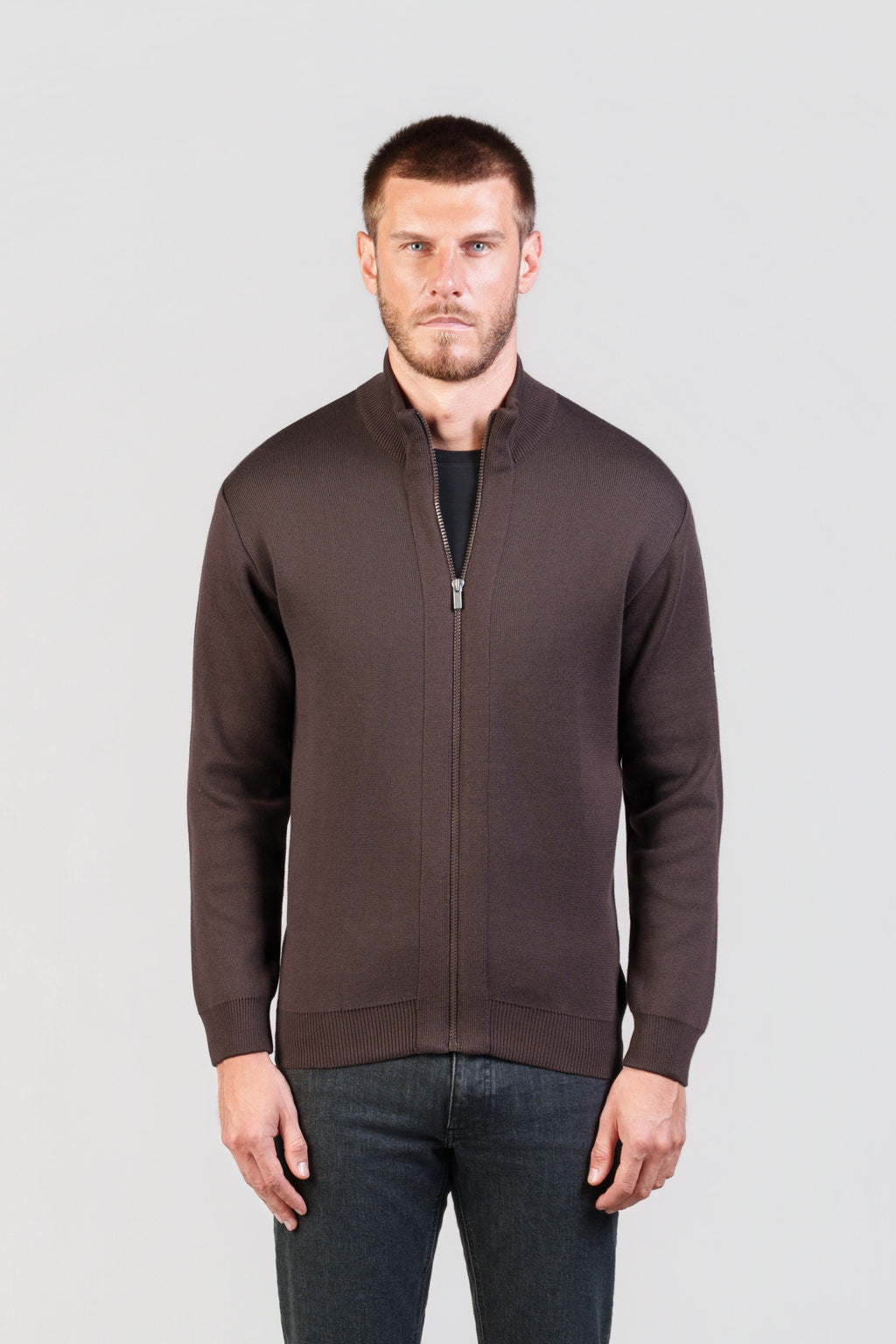 Dark Brown Zip Cardigan